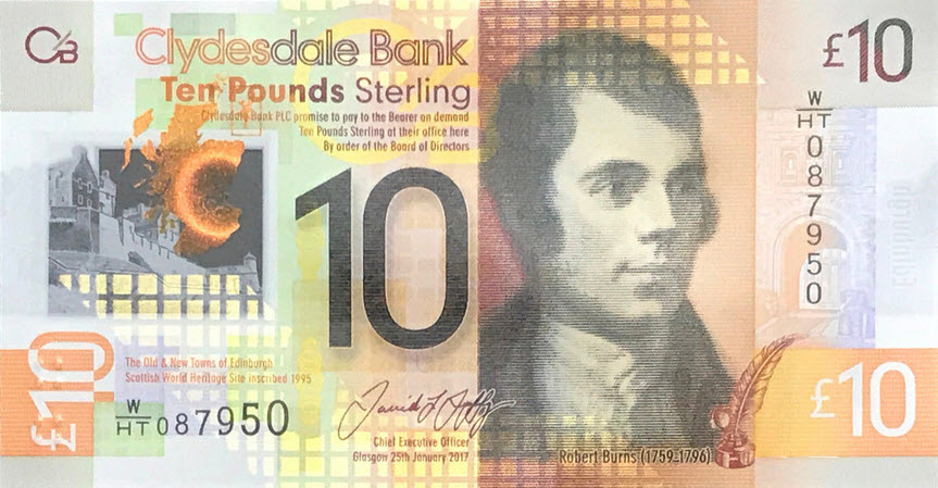 P220a Scotland 10 Pounds 2017 (Clydesdale Bank)